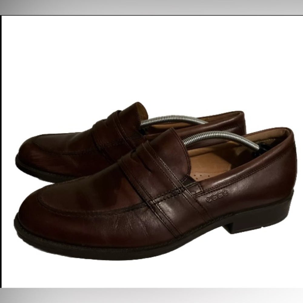 Ecco Leather Penny Loafers Shoes Casual Comfort Cognac Mens Size 11 Extra Width